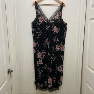 Y2K Whimsigoth XL Black Floral Lace Midi Slip Dress